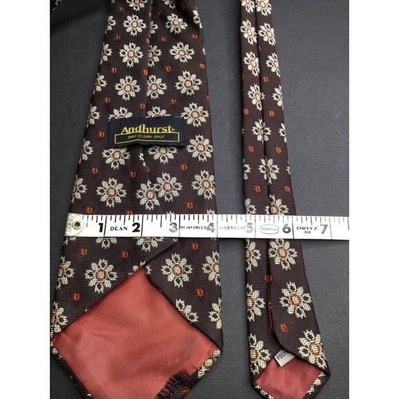Vintage Andhurst Floral Patterned Brown Tie 100% Polyester Made in USA - Picture 7 of 8